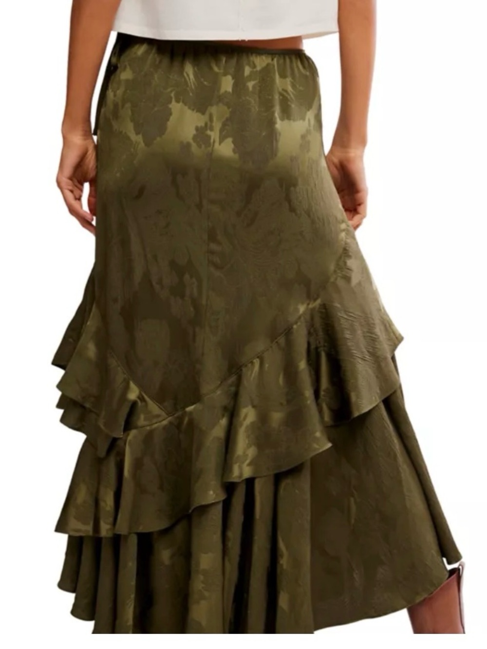 Free People Olive Green Tiered Maxi Skirt